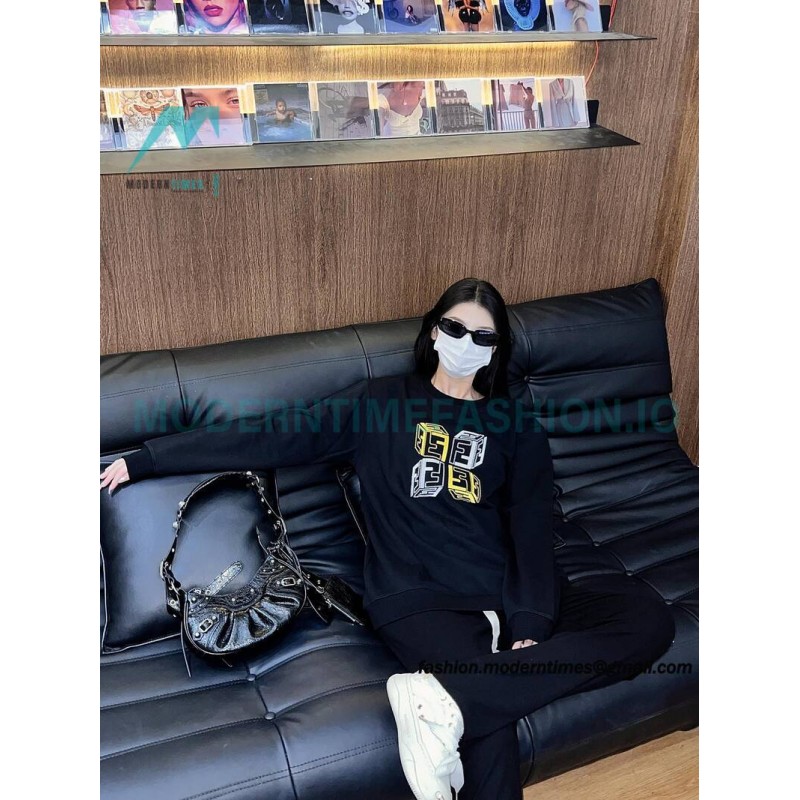 Fendi - Double F Embroidered Logo Round Neck Hoodie