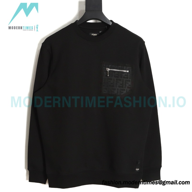 Fendi - 23FW Front FF Zipper Pocket Round Neck Hoodie