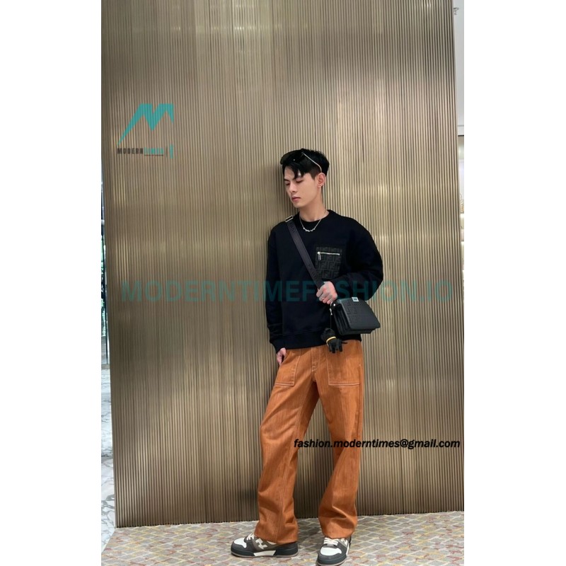 Fendi - 23FW Front FF Zipper Pocket Round Neck Hoodie