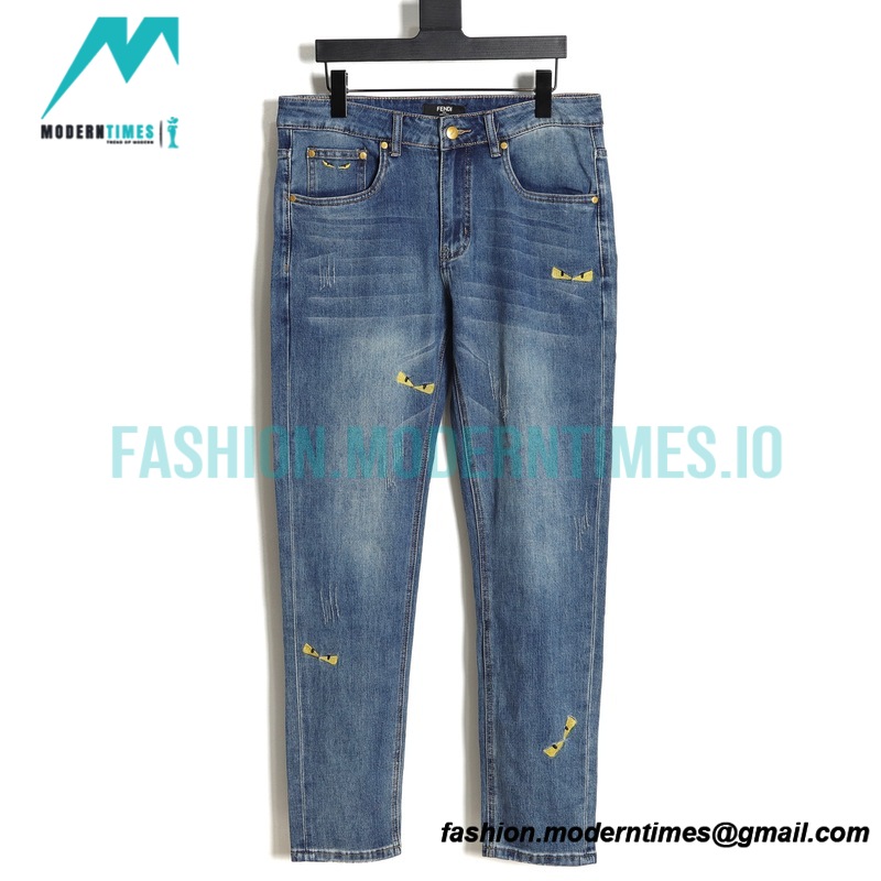 Fendi - Little Monster Embroidered Denim Pants