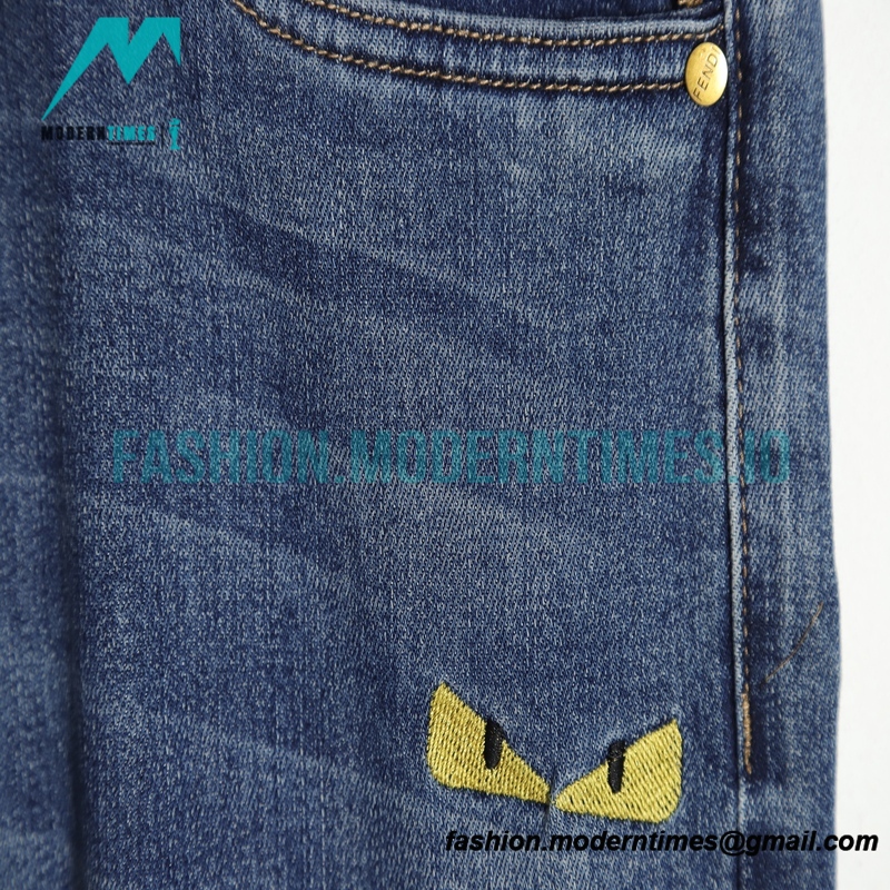 Fendi - Little Monster Embroidered Denim Pants
