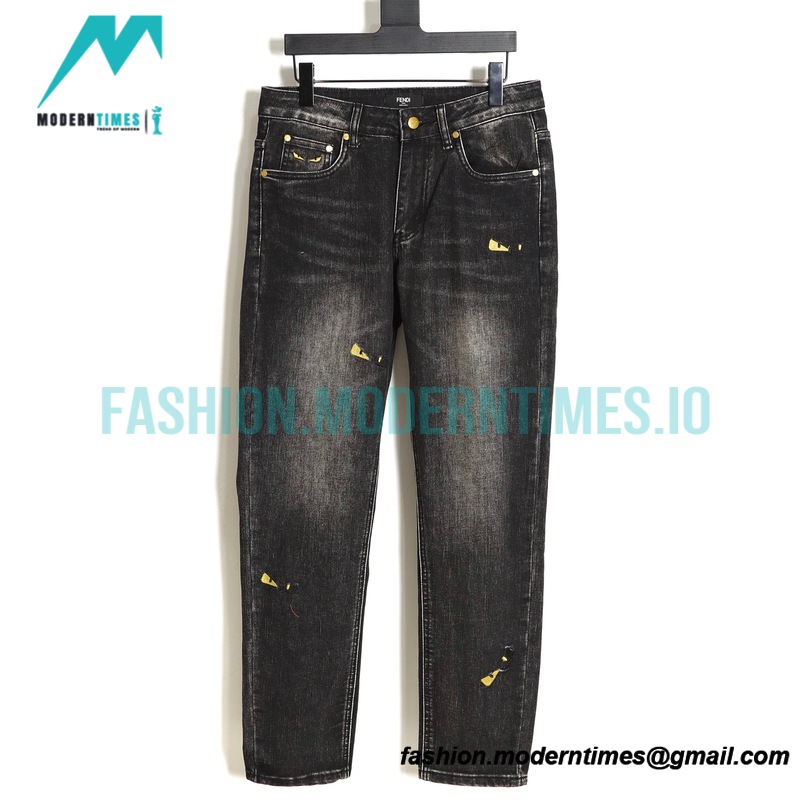 Fendi - Little Monster Embroidered Denim Pants