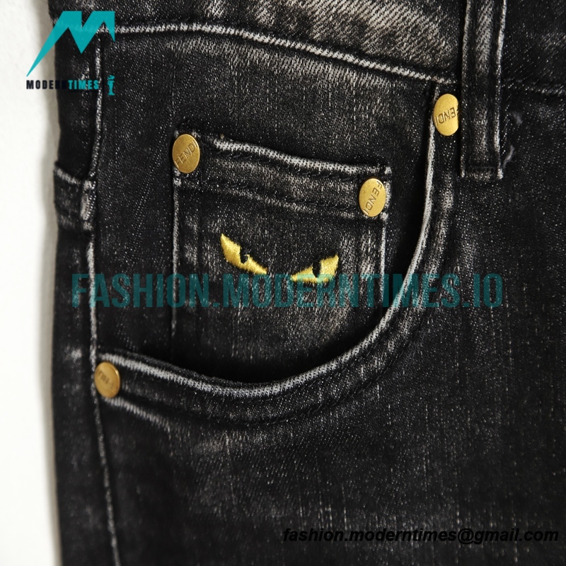 Fendi - Little Monster Embroidered Denim Pants