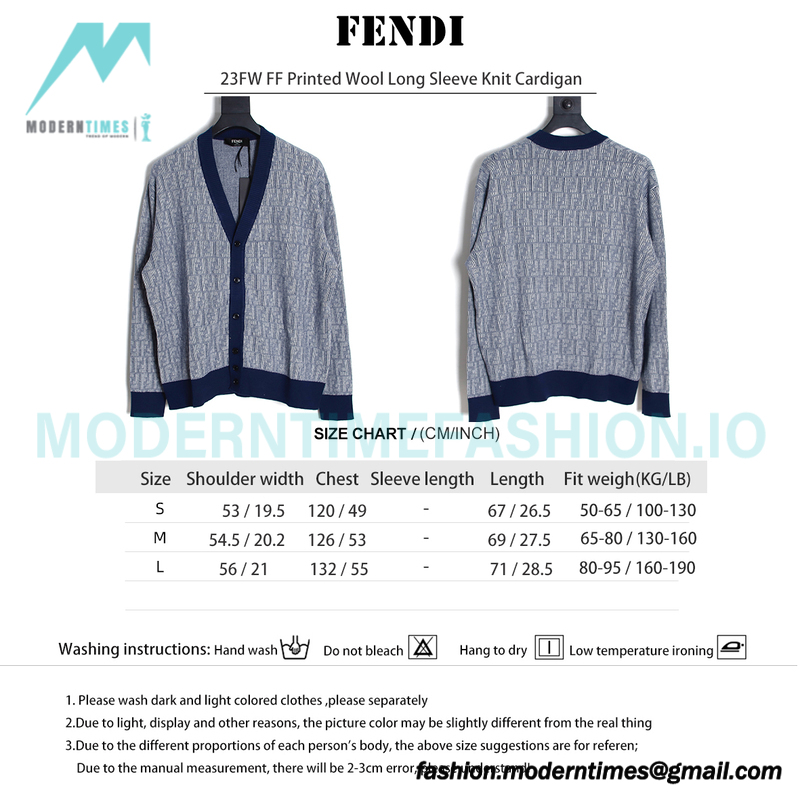 Fendi - 23FW FF Printed Wool Long Sleeve Knit Cardigan