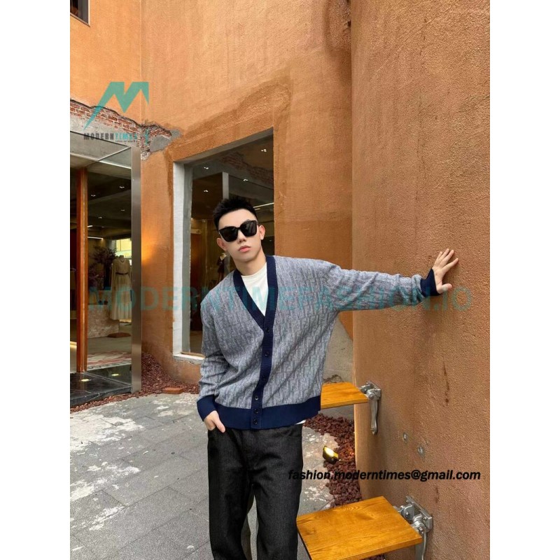 Fendi - 23FW FF Printed Wool Long Sleeve Knit Cardigan