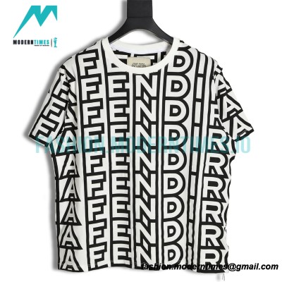 Fendi- 23SS Black-White Full Letter-printed Short-sleeved T-shirt