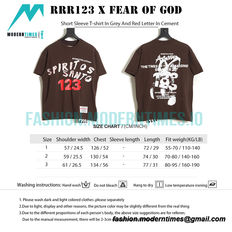 RRR123 - Fear Of God Short Sleeve T-shirt In Grey And Red Letter In Cement