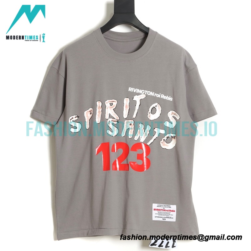 RRR123 - Fear Of God Short Sleeve T-shirt In Grey And Red Letter In Cement