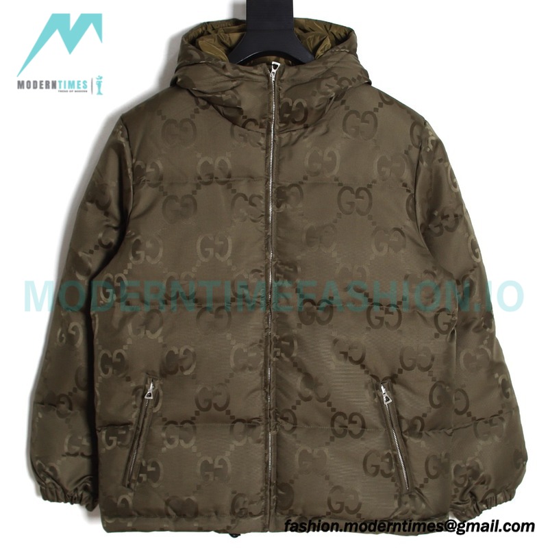 Gucci - 22FW Dark Double G Jacquard Canvas Hooded Down Jacket
