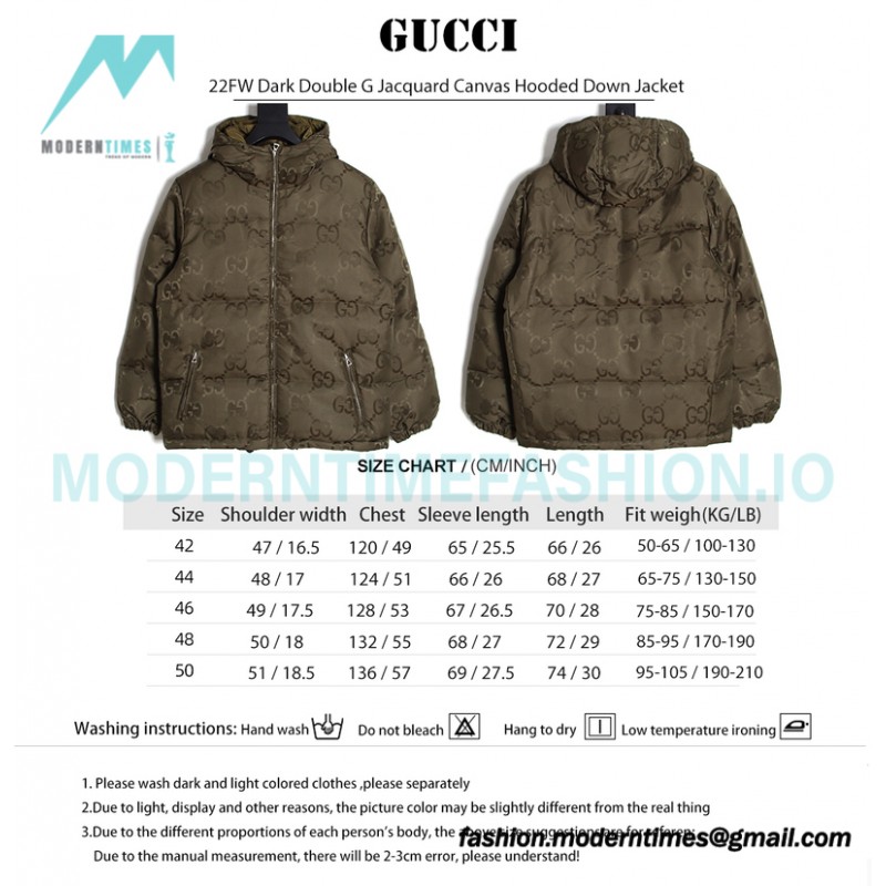 Gucci - 22FW Dark Double G Jacquard Canvas Hooded Down Jacket