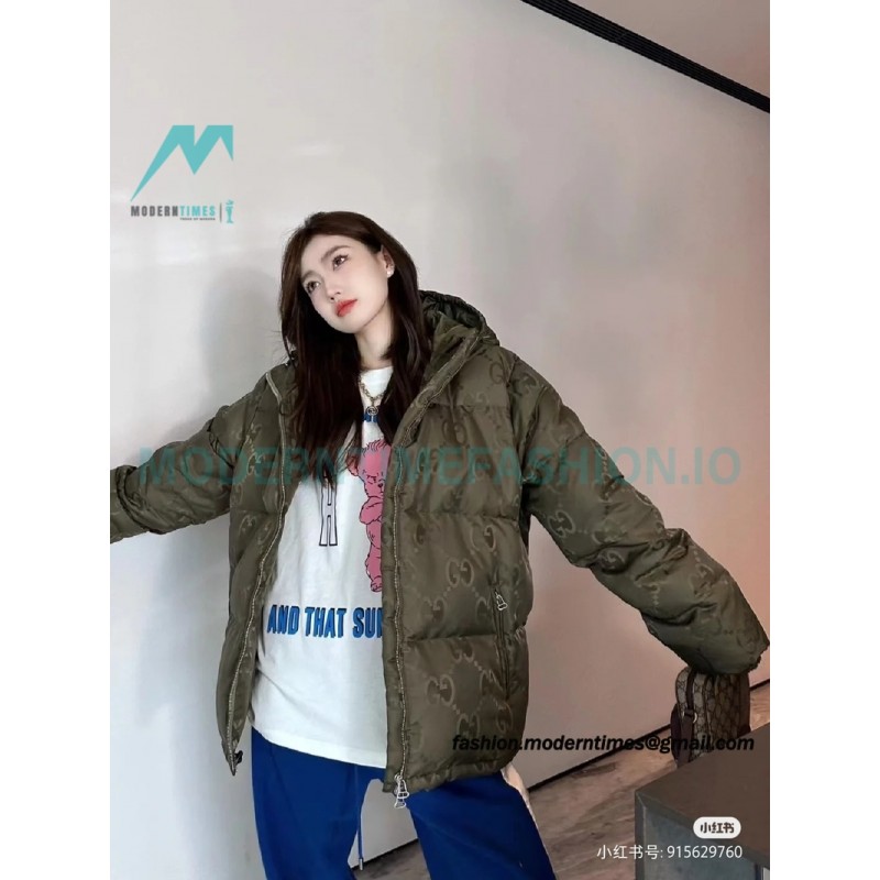 Gucci - 22FW Dark Double G Jacquard Canvas Hooded Down Jacket