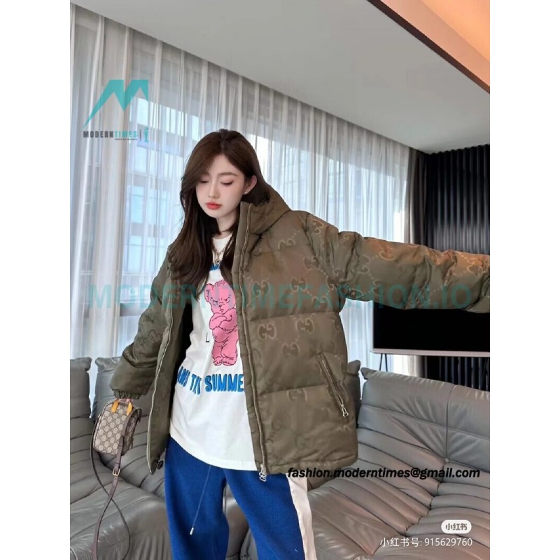 Gucci - 22FW Dark Double G Jacquard Canvas Hooded Down Jacket