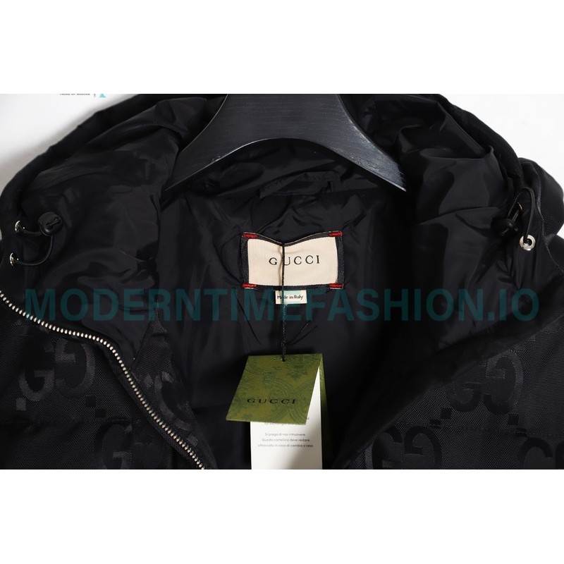Gucci - 22FW Dark Double G Jacquard Canvas Hooded Down Jacket