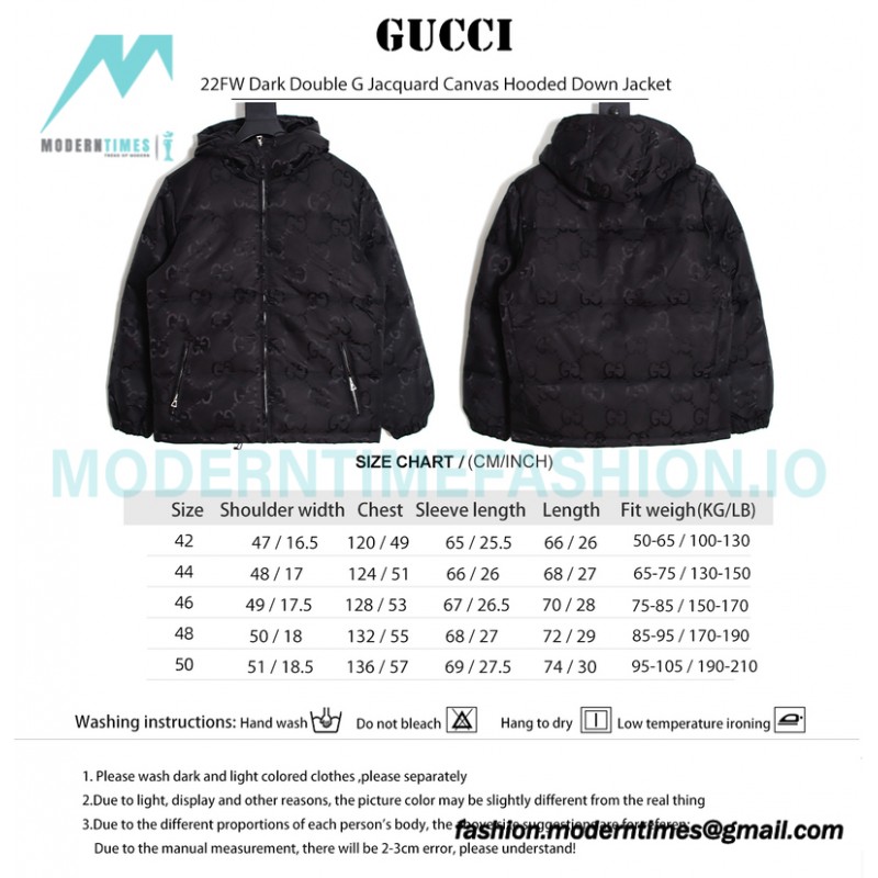 Gucci - 22FW Dark Double G Jacquard Canvas Hooded Down Jacket