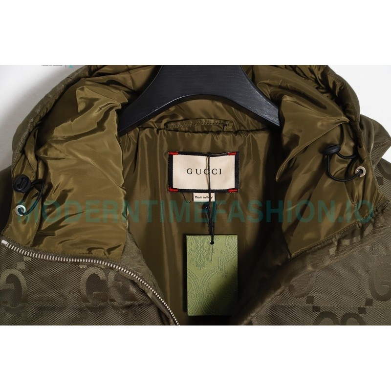 Gucci - 22FW Dark Double G Jacquard Canvas Hooded Down Jacket