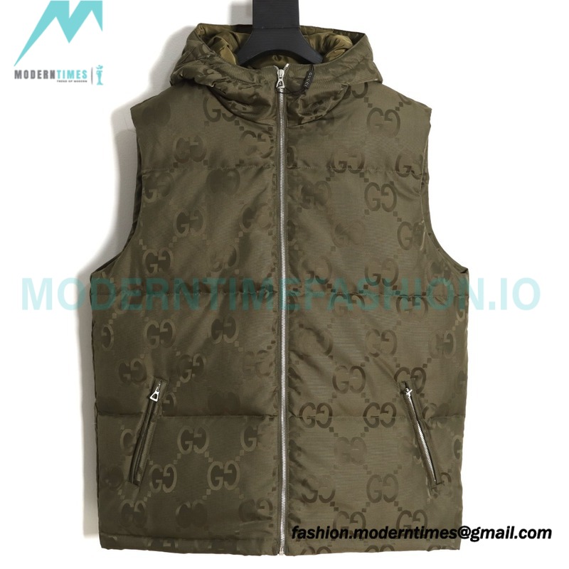 Gucci - 22FW Dark Double G Jacquard Canvas Hooded Down Vest