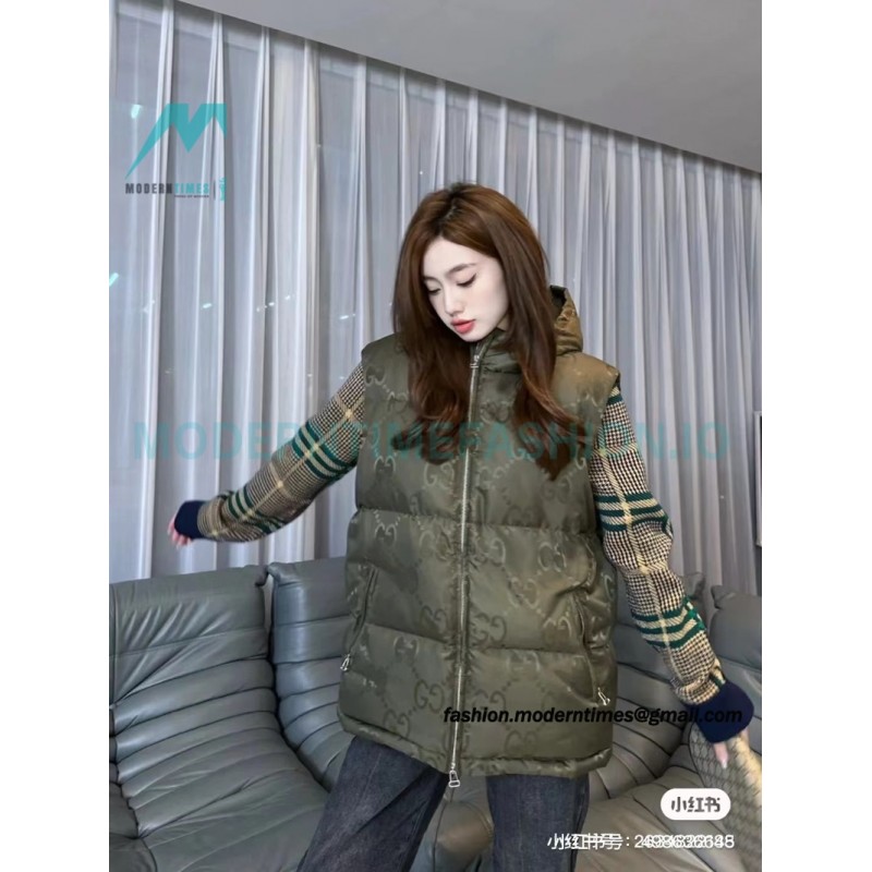 Gucci - 22FW Dark Double G Jacquard Canvas Hooded Down Vest
