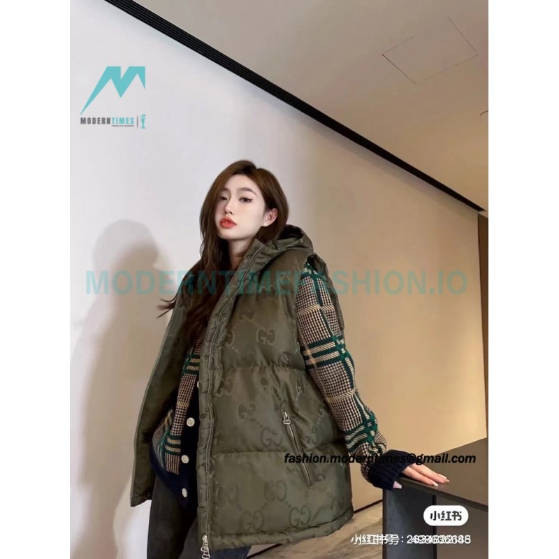 Gucci - 22FW Dark Double G Jacquard Canvas Hooded Down Vest