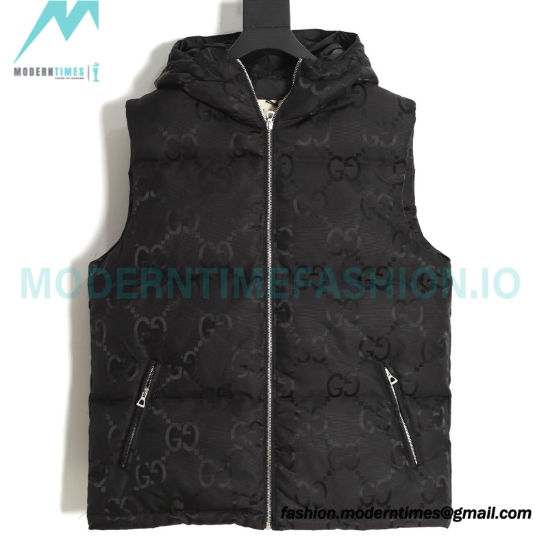 Gucci - 22FW Dark Double G Jacquard Canvas Hooded Down Vest