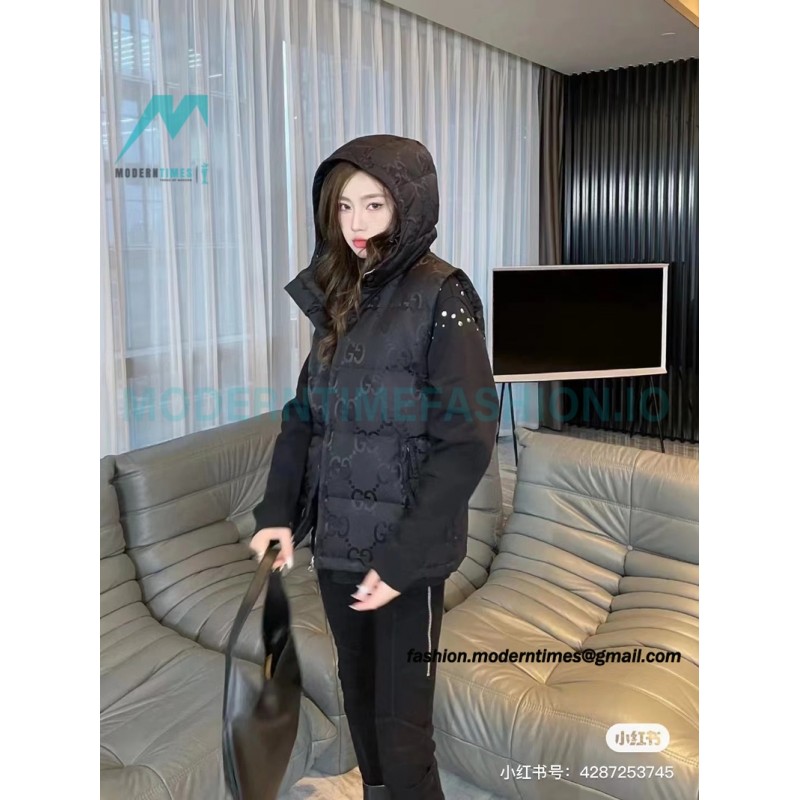 Gucci - 22FW Dark Double G Jacquard Canvas Hooded Down Vest