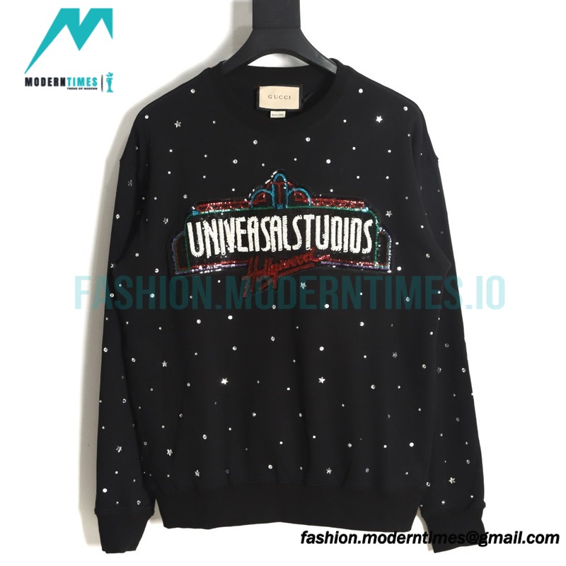 Gucci - 23FW Sequined Beaded Letter Round Neck Hoodie