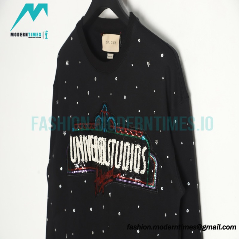 Gucci - 23FW Sequined Beaded Letter Round Neck Hoodie