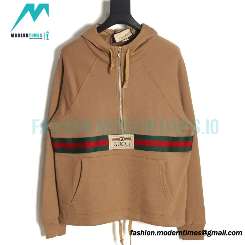 Gucci - Red Green Webbing Half-zip Long-sleeved Hoodie