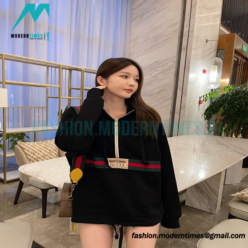 Gucci - Red Green Webbing Half-zip Long-sleeved Hoodie