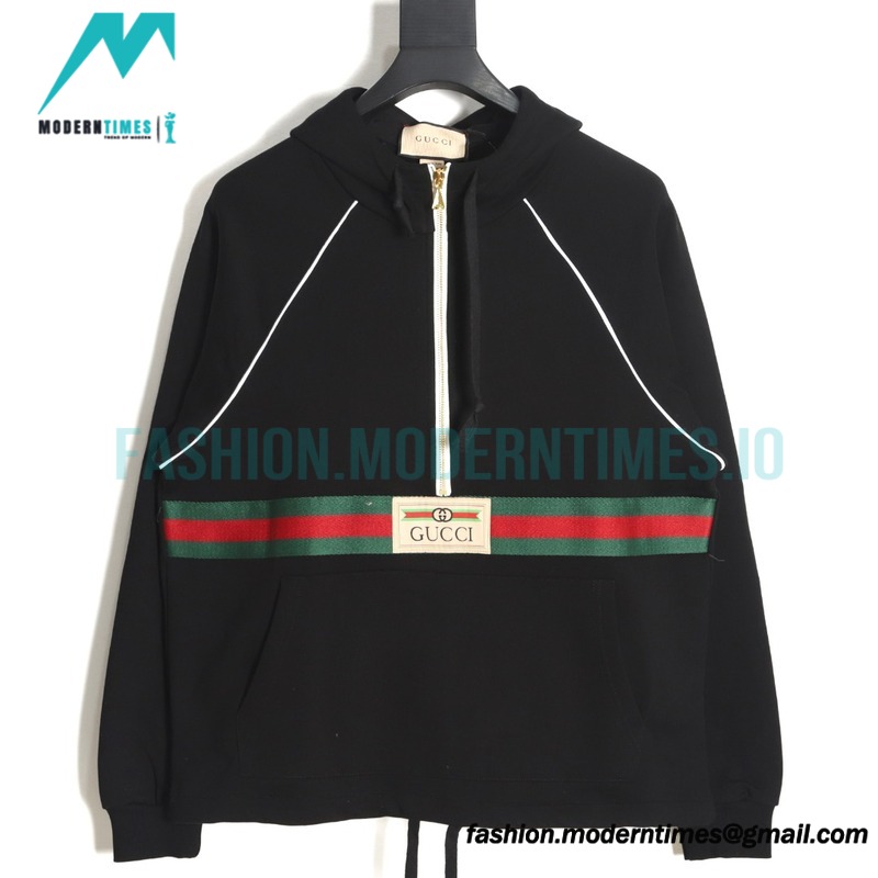 Gucci - Red Green Webbing Half-zip Long-sleeved Hoodie