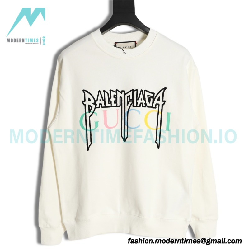 Balenciaga - Gucci Co-brand Embroidered Logo Crew Neck Hoodie