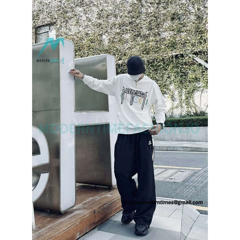 Balenciaga - Gucci Co-brand Embroidered Logo Crew Neck Hoodie