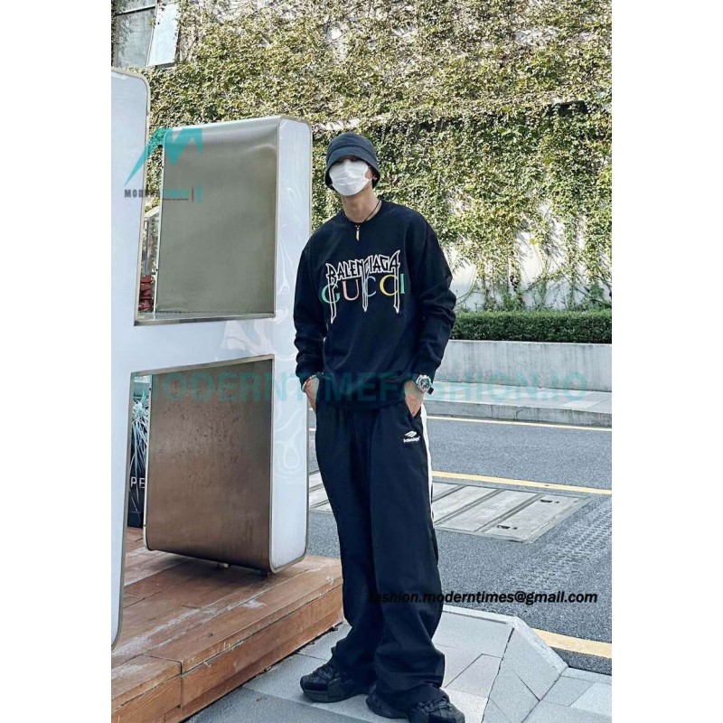 Balenciaga - Gucci Co-brand Embroidered Logo Crew Neck Hoodie