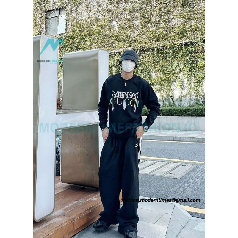 Balenciaga - Gucci Co-brand Embroidered Logo Crew Neck Hoodie