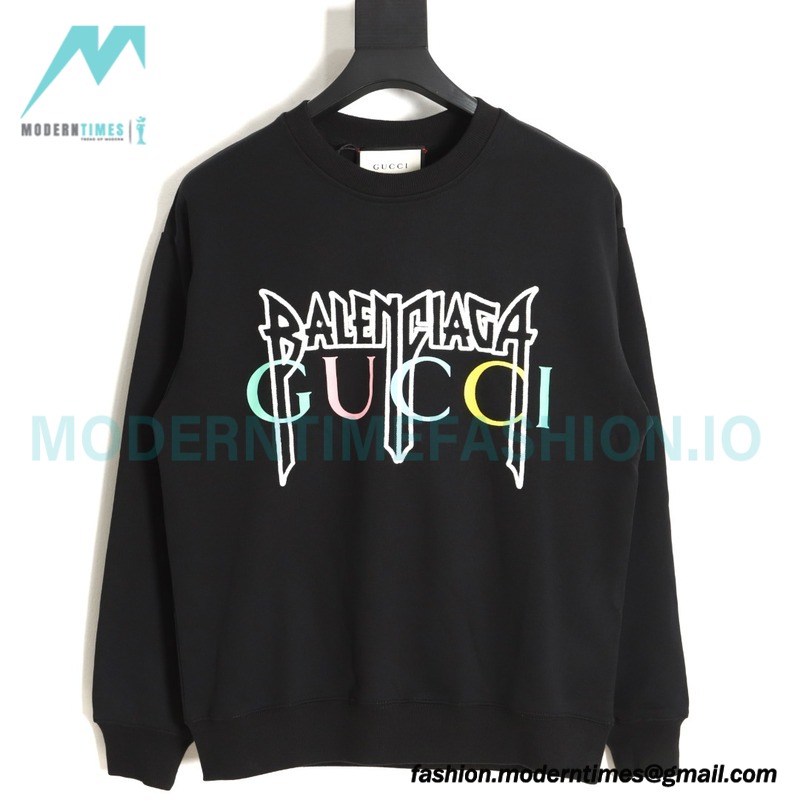 Balenciaga - Gucci Co-brand Embroidered Logo Crew Neck Hoodie