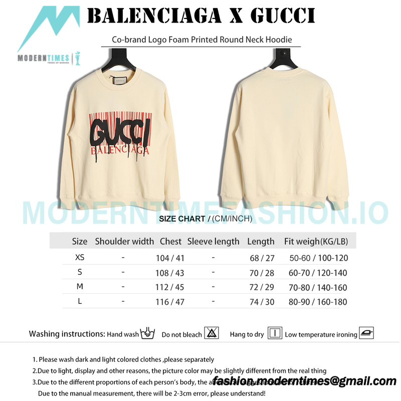 Balenciaga - Gucci Co-brand Logo Foam Printed Round Neck Hoodie