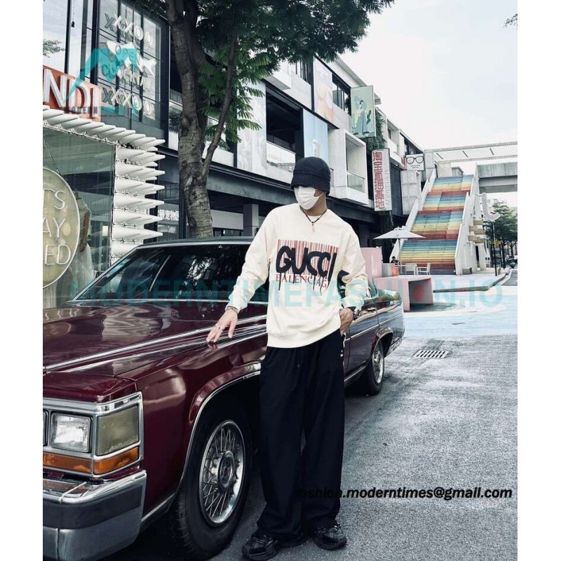 Balenciaga - Gucci Co-brand Logo Foam Printed Round Neck Hoodie