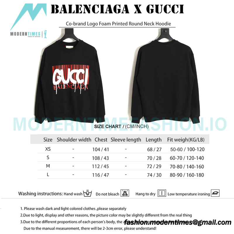 Balenciaga - Gucci Co-brand Logo Foam Printed Round Neck Hoodie