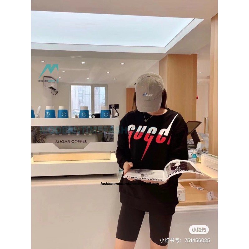 Gucci - 19FW Lightning Logo Printed Crew Neck Hoodie
