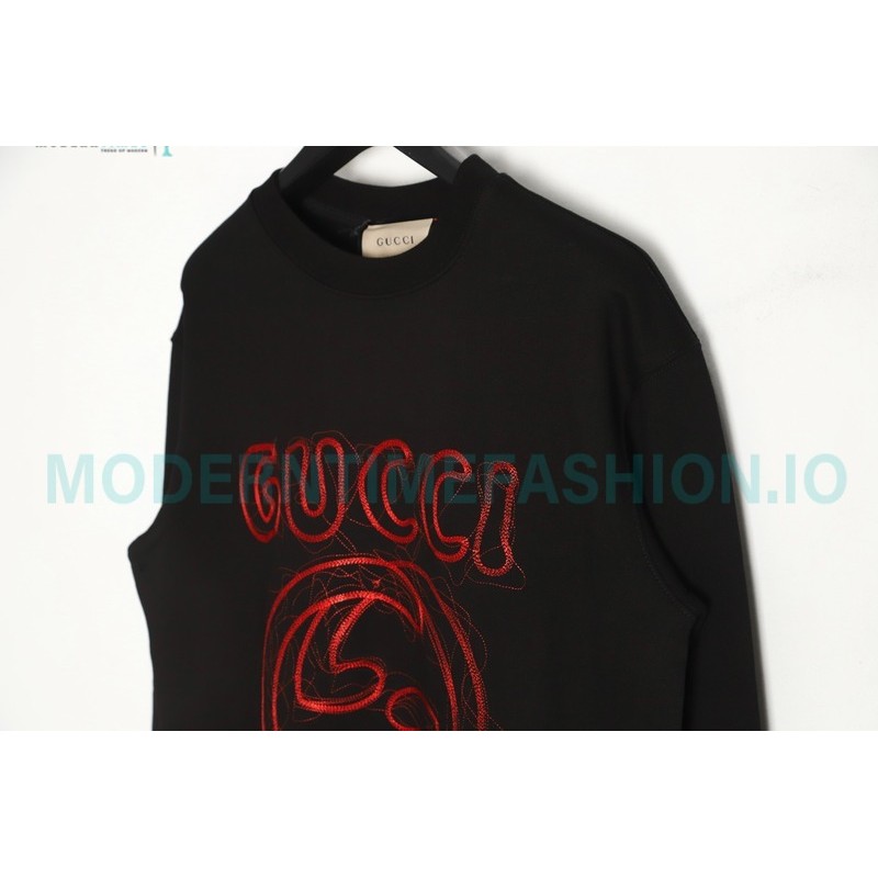 Gucci - 23Fw Embroidered Double G Letter Logo Round Neck Hoodie
