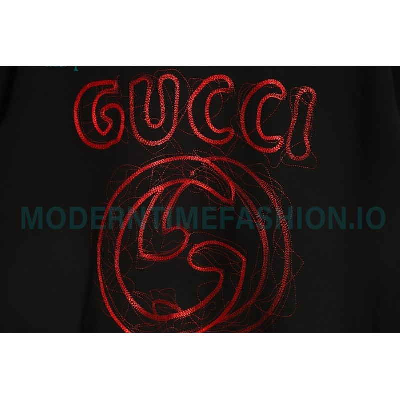 Gucci - 23Fw Embroidered Double G Letter Logo Round Neck Hoodie