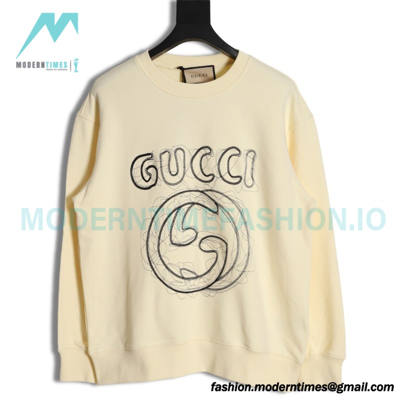 Gucci - 23Fw Embroidered Double G Letter Logo Round Neck Hoodie