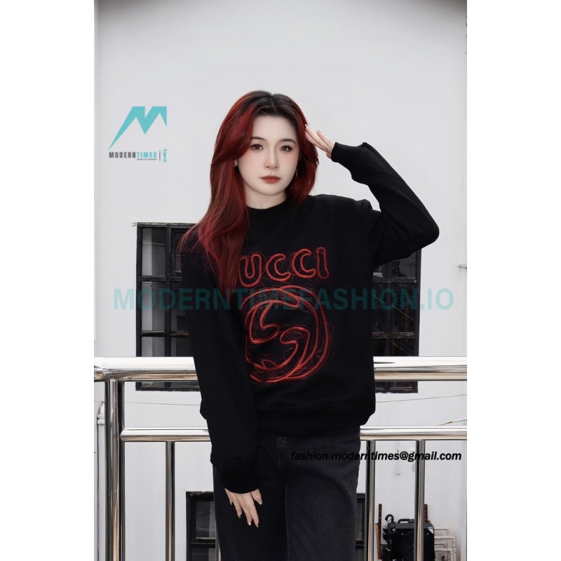 Gucci - 23Fw Embroidered Double G Letter Logo Round Neck Hoodie