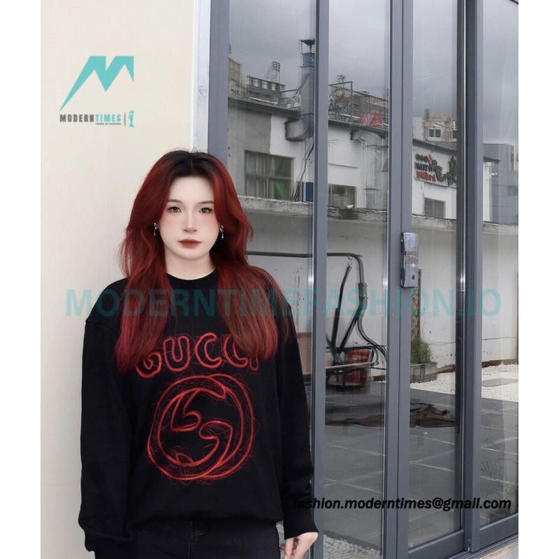 Gucci - 23Fw Embroidered Double G Letter Logo Round Neck Hoodie