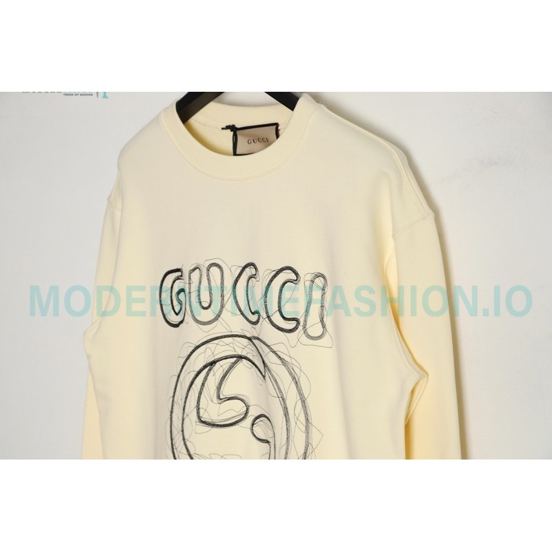 Gucci - 23Fw Embroidered Double G Letter Logo Round Neck Hoodie