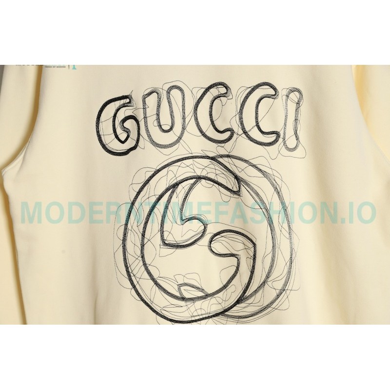 Gucci - 23Fw Embroidered Double G Letter Logo Round Neck Hoodie