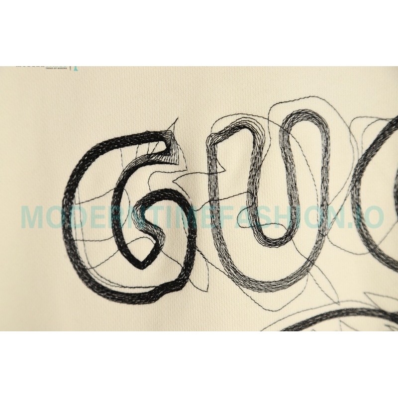 Gucci - 23Fw Embroidered Double G Letter Logo Round Neck Hoodie