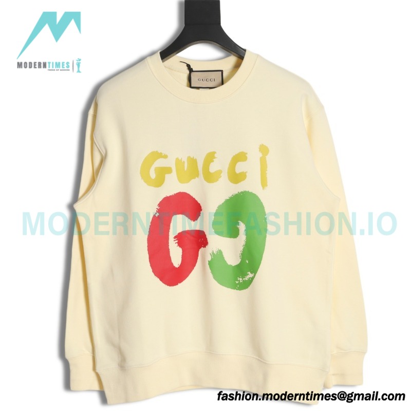 Gucci - 23FW Hand-painted Double G Print Crew Neck Hoodie
