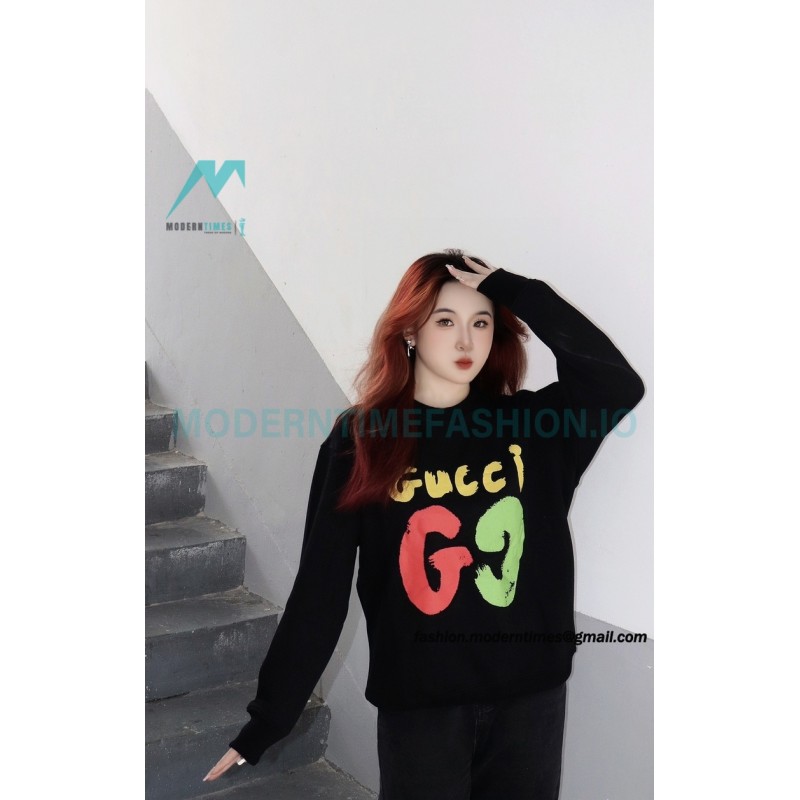 Gucci - 23FW Hand-painted Double G Print Crew Neck Hoodie