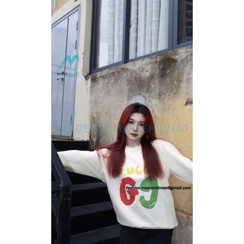 Gucci - 23FW Hand-painted Double G Print Crew Neck Hoodie