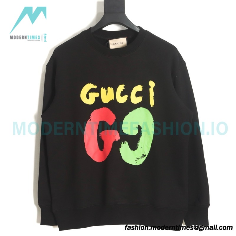 Gucci - 23FW Hand-painted Double G Print Crew Neck Hoodie